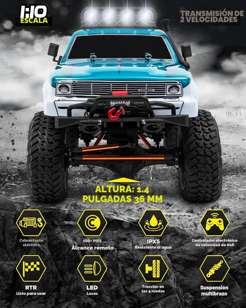 LAEGENDARY GRANDO 4X4 CRAWLER RC 1:10 HOBBY GRADE CELESTE 2 VELOCIDADES HI LOW - 2