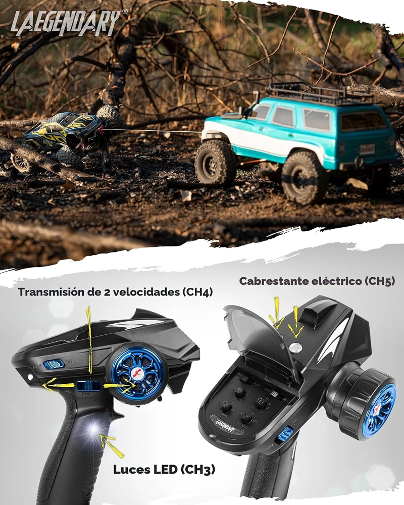 LAEGENDARY GRANDO 4X4 CRAWLER RC 1:10 HOBBY GRADE CELESTE 2 VELOCIDADES HI LOW - 3