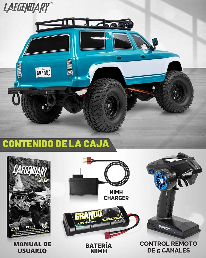 LAEGENDARY GRANDO 4X4 CRAWLER RC 1:10 HOBBY GRADE CELESTE 2 VELOCIDADES HI LOW - 4