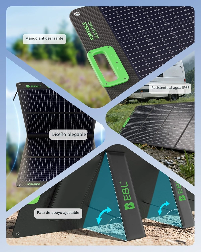 EBL ESP-200 PANEL SOLAR PORTATIL PLEGABLE 200W IMPERMEABLE VERDE - 7