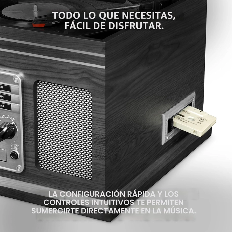 VICTROLA THE QUINCY 6 EN 1 BT TOCADISCOS CD FM CASSETTE GRIS PARLANTES - 10