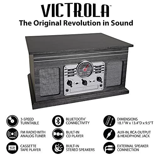 VICTROLA THE QUINCY 6 EN 1 BT TOCADISCOS CD FM CASSETTE GRIS PARLANTES - 4