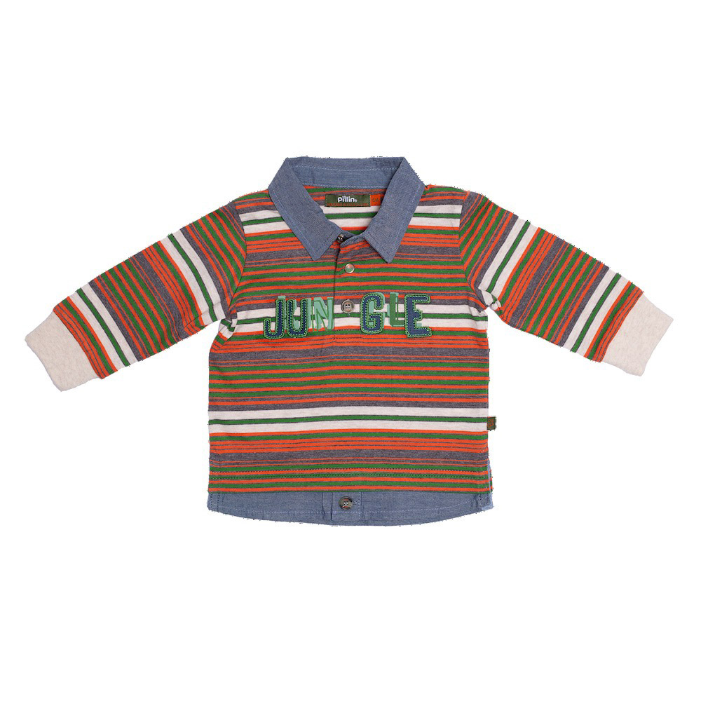 POLERA AUTOLISTADA JUNGLA , CUELLO CHAMBRE VERDE PILLIN - 1