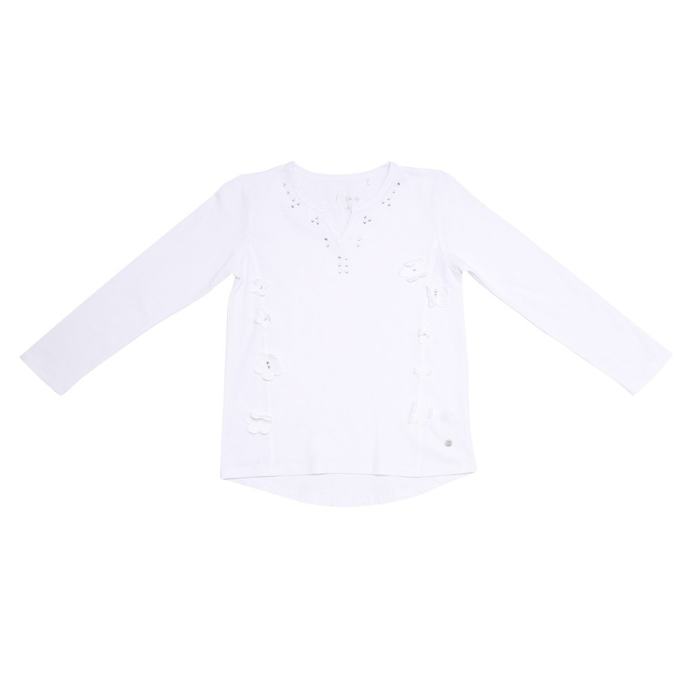 POLERA APLICACION DE FLORES Y STUDS BLANCO PILLIN - 1