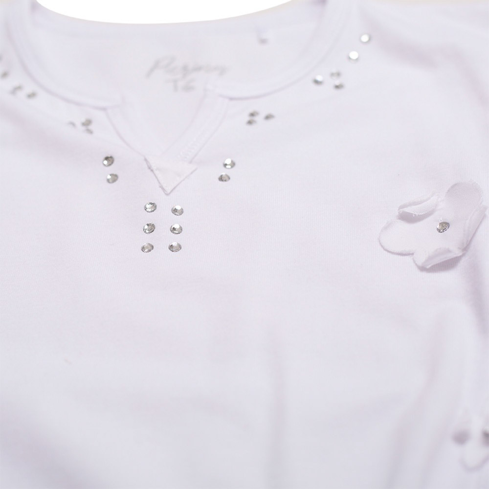 POLERA APLICACION DE FLORES Y STUDS BLANCO PILLIN - 3