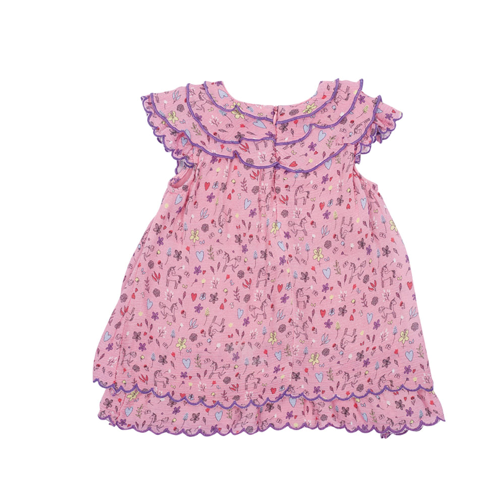 VESTIDO ALGODON NIÑA PILLIN ROSADO PVU826ROS BEBE - 2