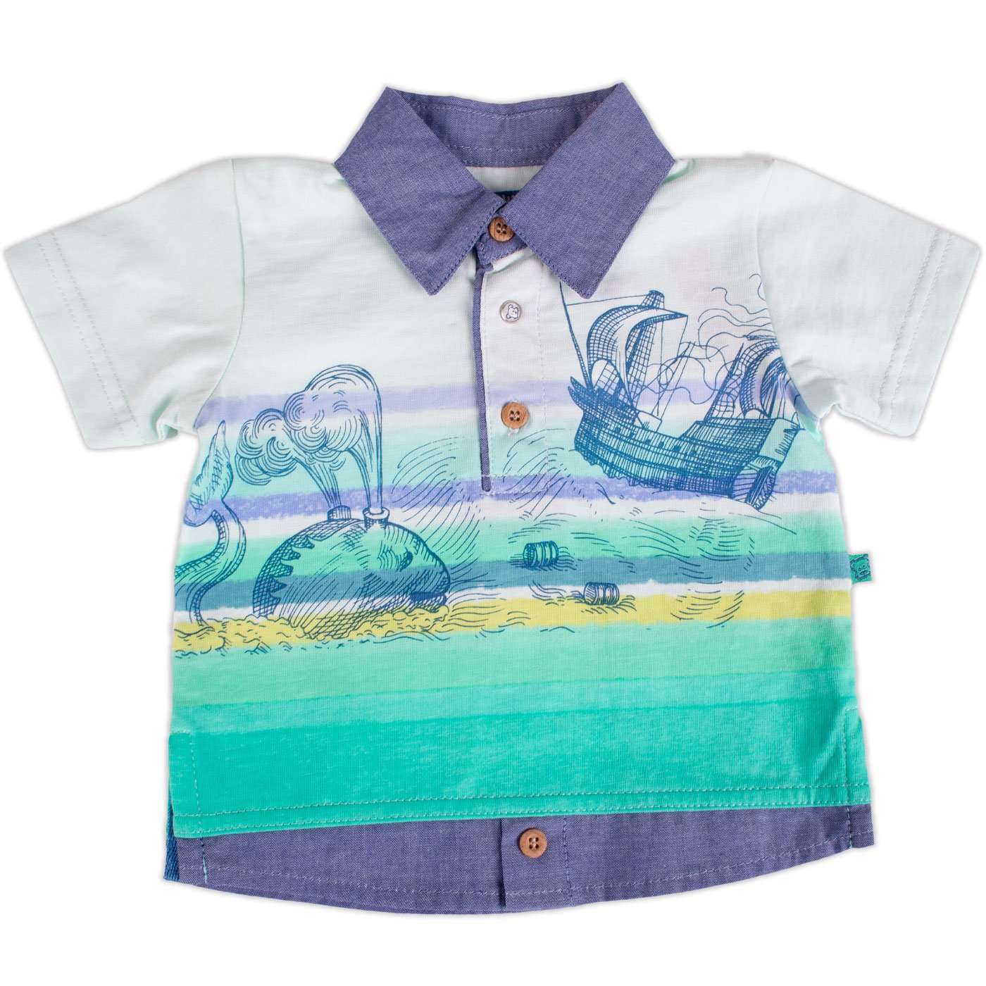 POLERA MANGA CORTA ALGODÓN NIÑO PILLÍN PVY635-23AQU BEBE AGUA - 1