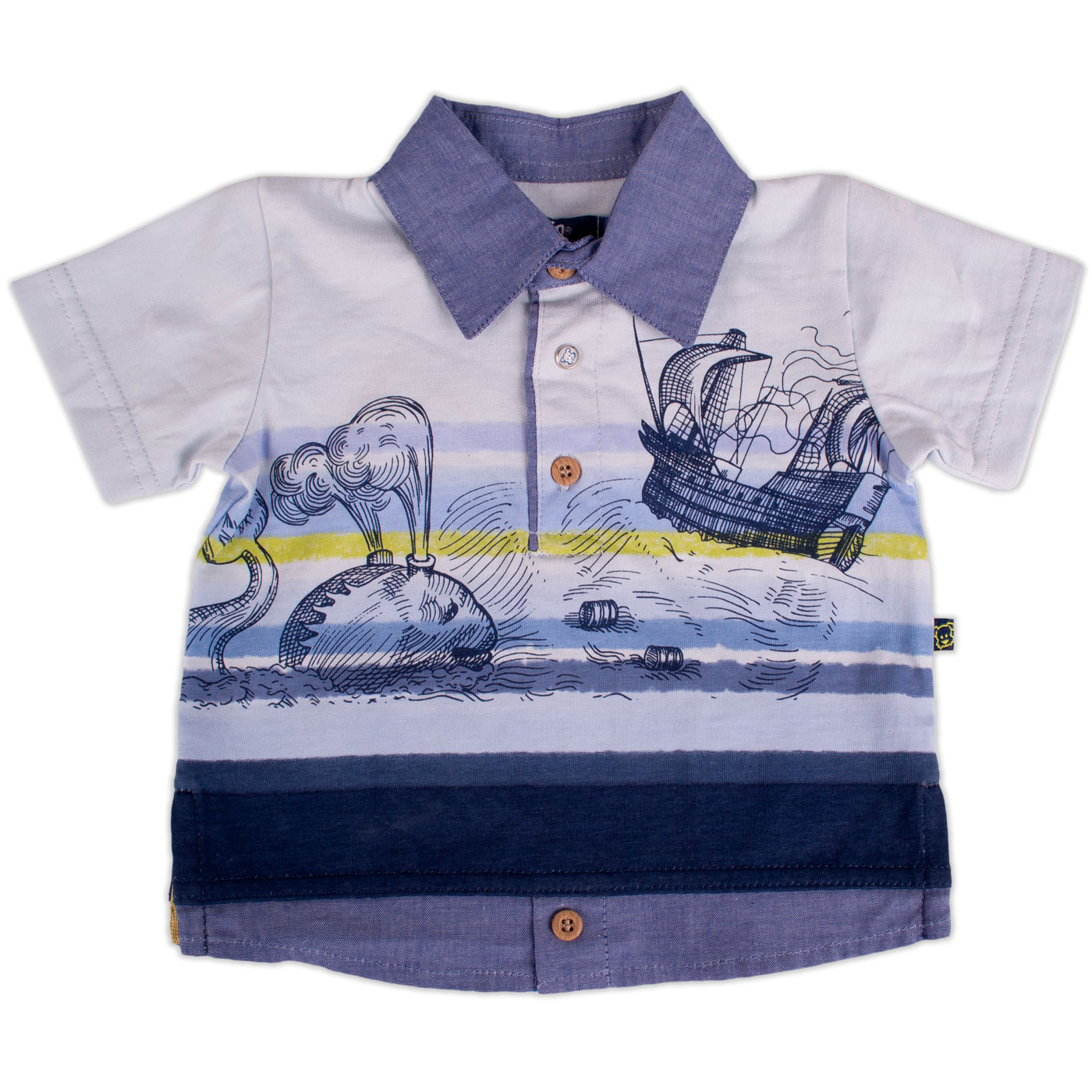 POLERA MANGA CORTA ALGODÓN NIÑO PILLÍN PVY635-23CEL BEBE CELESTE - 1