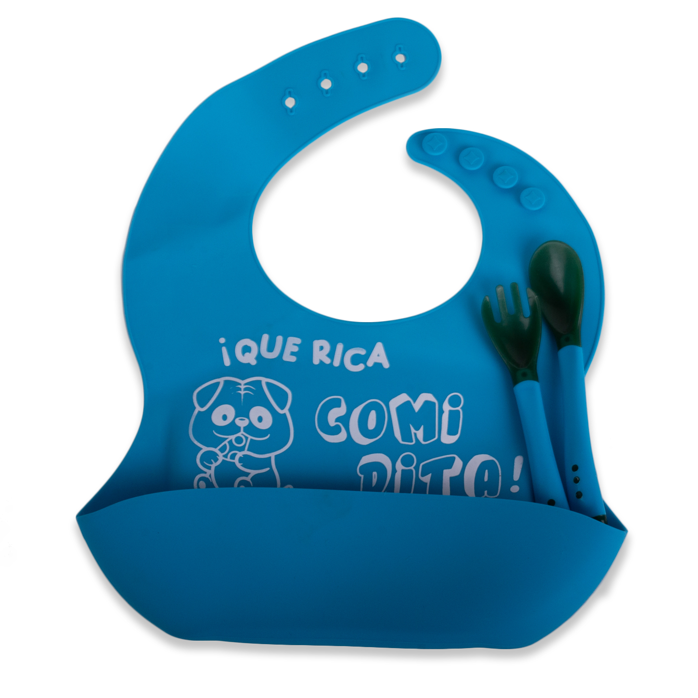 SET BABERO Y CUBIERTOS BEBÉ NIÑO AZUL PILLIN - 4