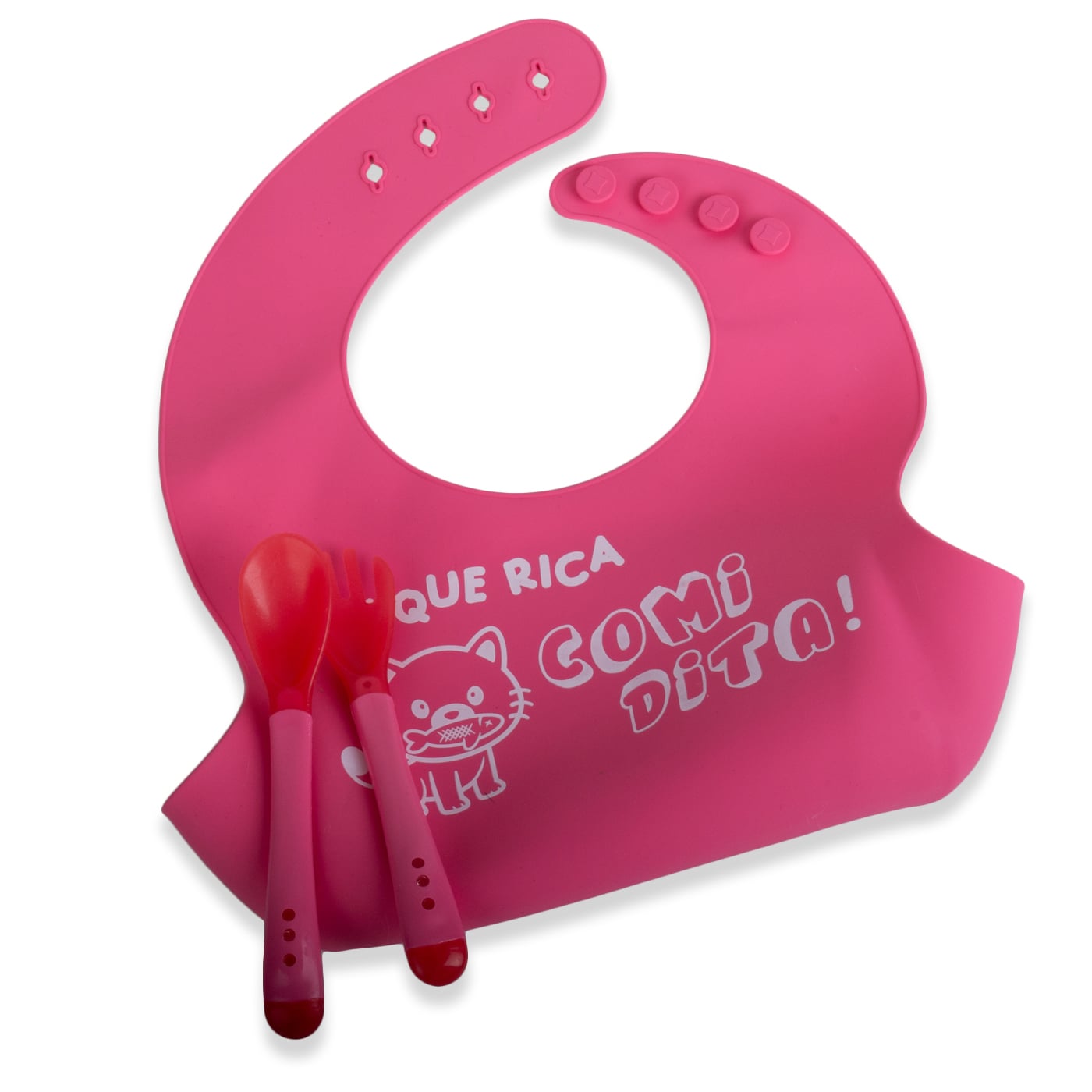 SET BABERO Y CUBIERTOS BEBÉ NIÑA FUCSIA PILLIN - 4