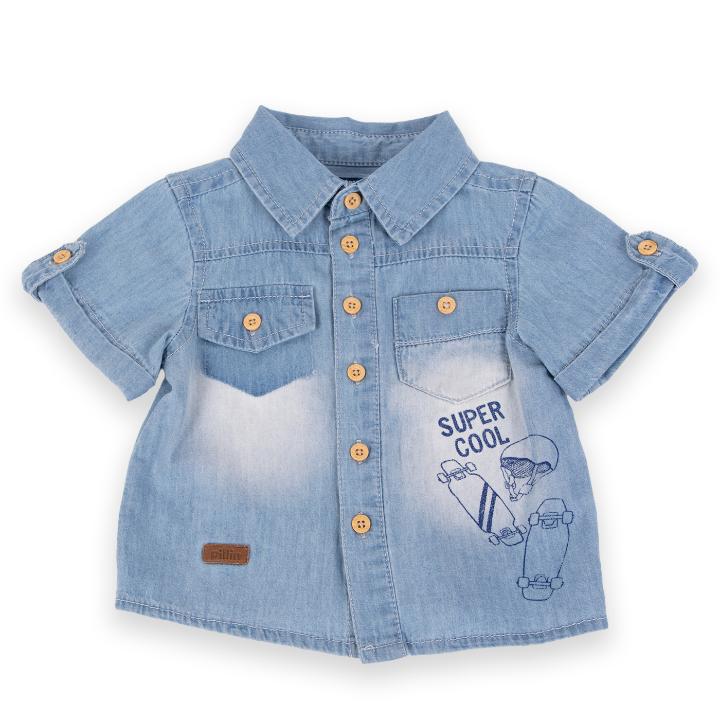 CAMISA MANGA CORTA ALGODÓN NIÑO PILLÍN PVA720-24DEN BEBÉ DENIM - 1