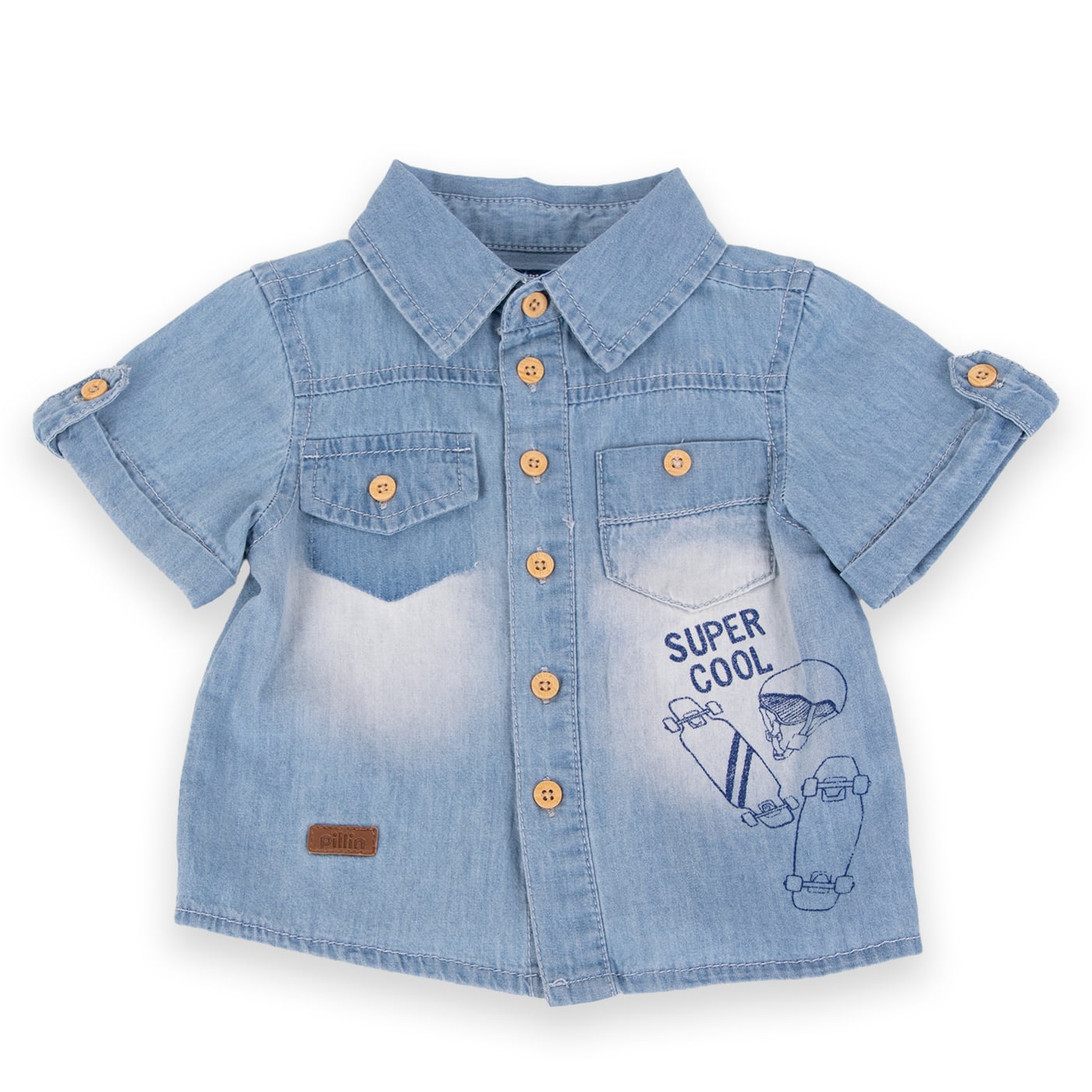 CAMISA MANGA CORTA ALGODÓN NIÑO PILLÍN PVA720-24DEN BEBÉ DENIM - 1