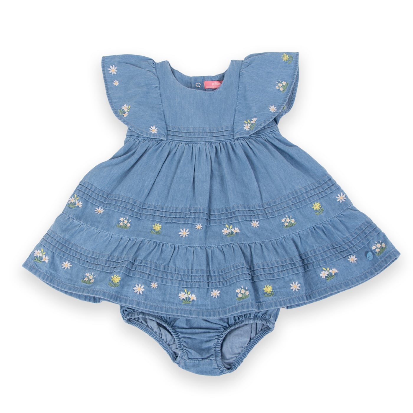 VESTIDO ALGODON NIÑA PILLIN CELESTE PVA709-24CEL BEBE - 1