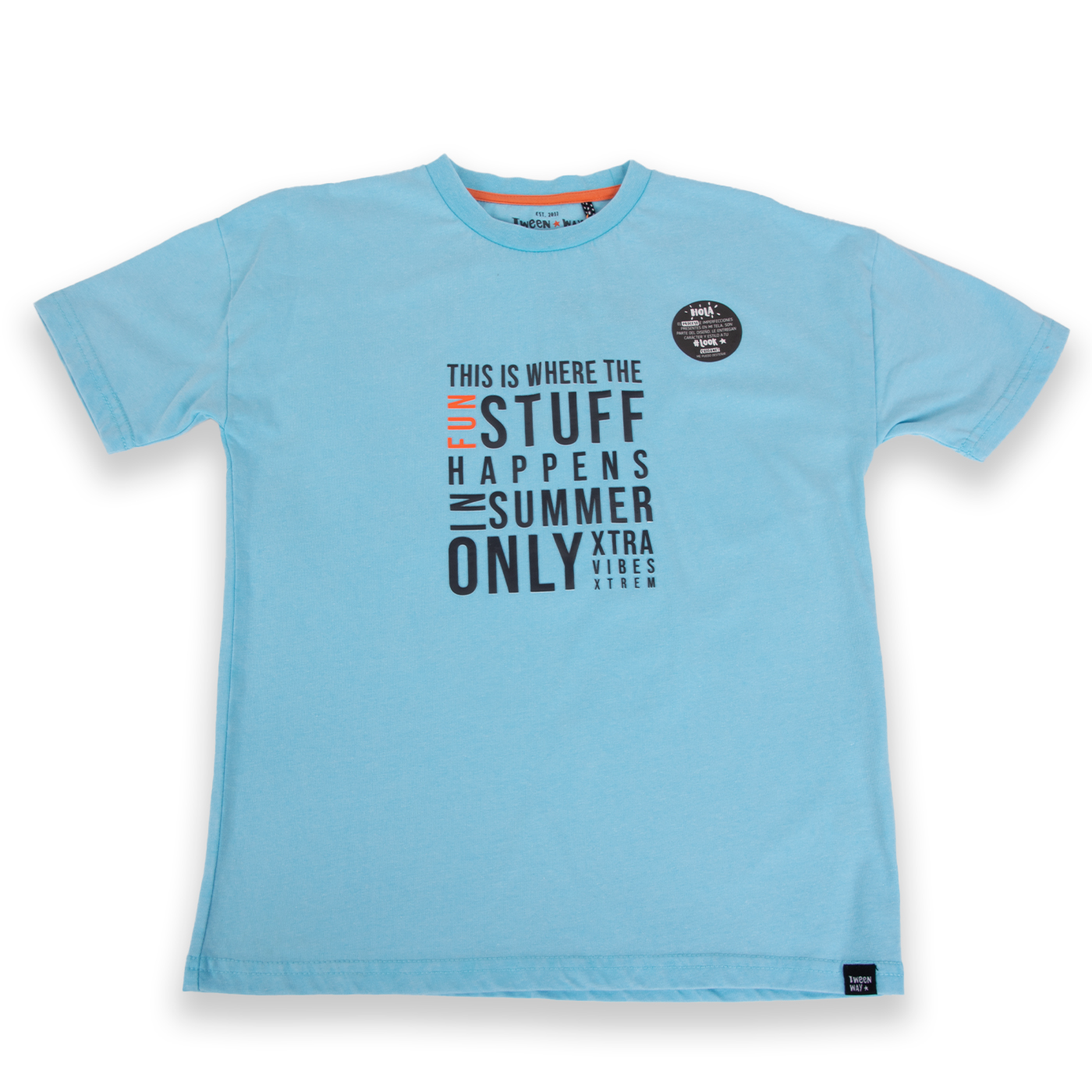 POLERA MANGA CORTA ALGODÓN NIÑO PILLÍN TVA618-24CAL TURQUESA - 1