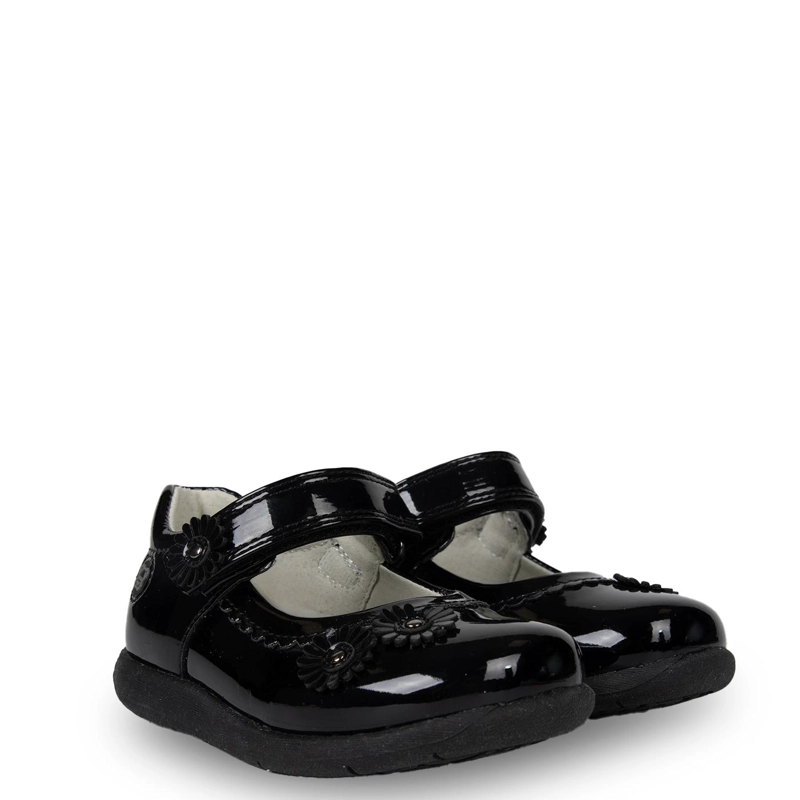 BALLERINA BEBE  NIÑA CHAROL CON FLORES NEGRO PILLIN - 2