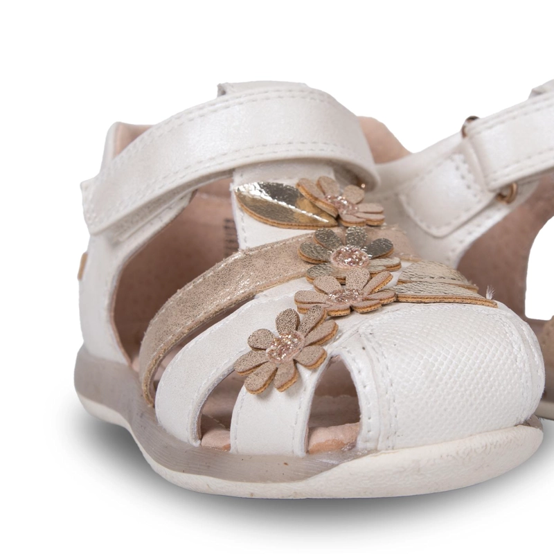 SANDALIA BEBE  NIÑA CERRADA FLORAL DORADO PILLIN - 5
