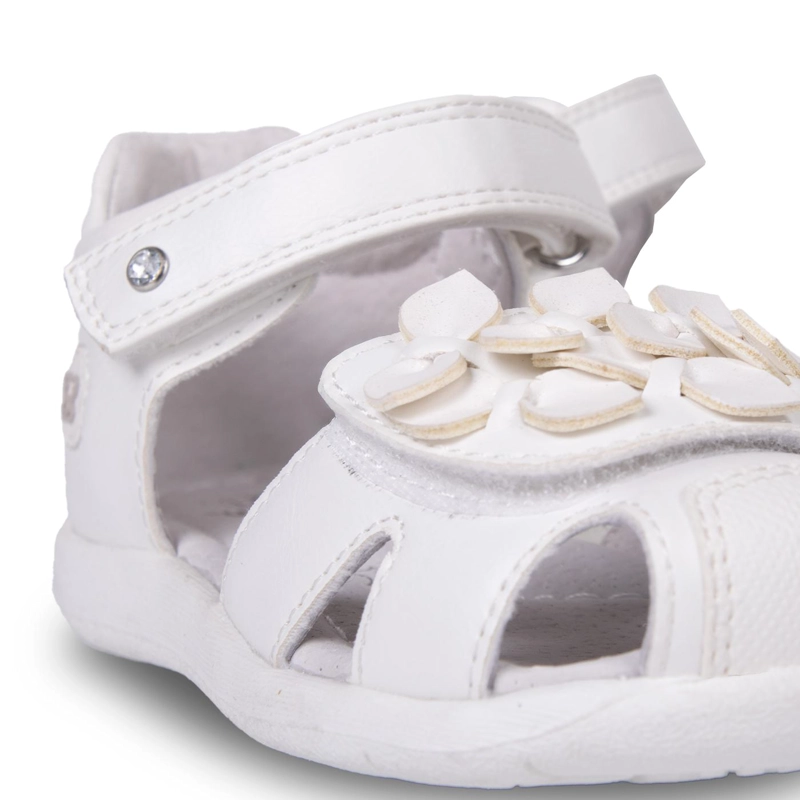 SANDALIA BEBE  NIÑA CERRADA CON FLORES BLANCO PILLIN - 5
