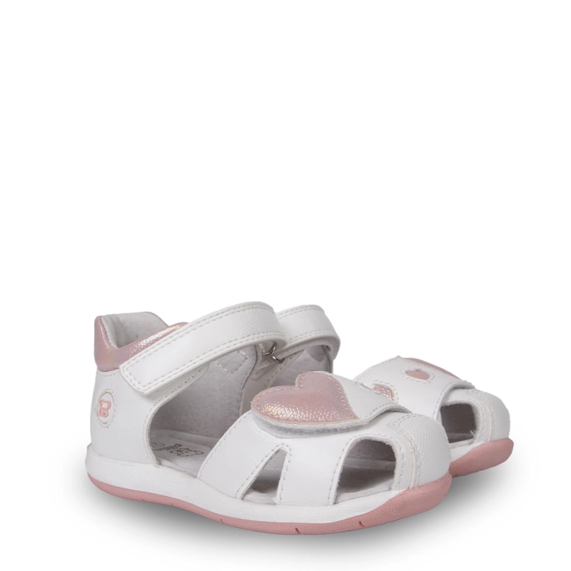SANDALIA BEBE  NIÑA CON CORAZON  Y VELCROS AJUSTABLES BLANCO PILLIN - 1