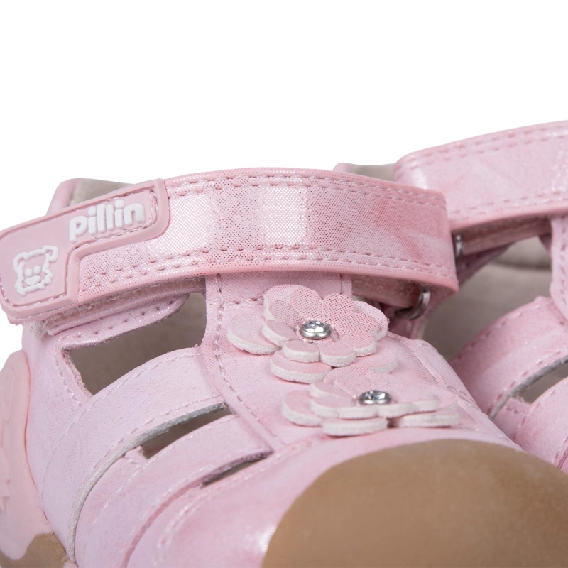 SANDALIA BEBE  NIÑA PASOS CERRADA CON FLORES ROSADO PILLIN - 5