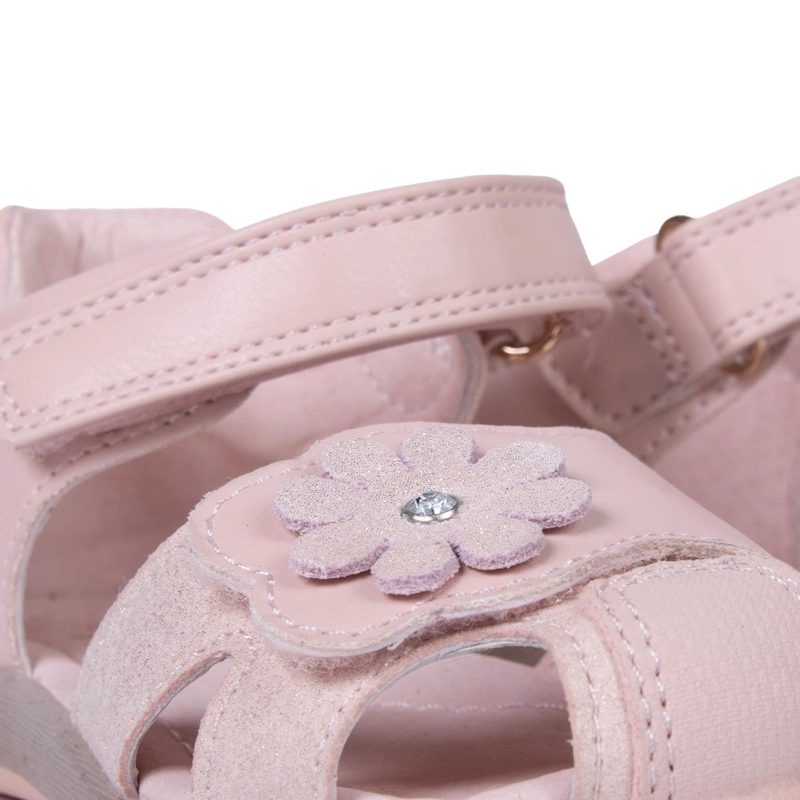 SANDALIA BEBE  NIÑA CERRADA CON FLOR  ROSADO PILLIN - 5