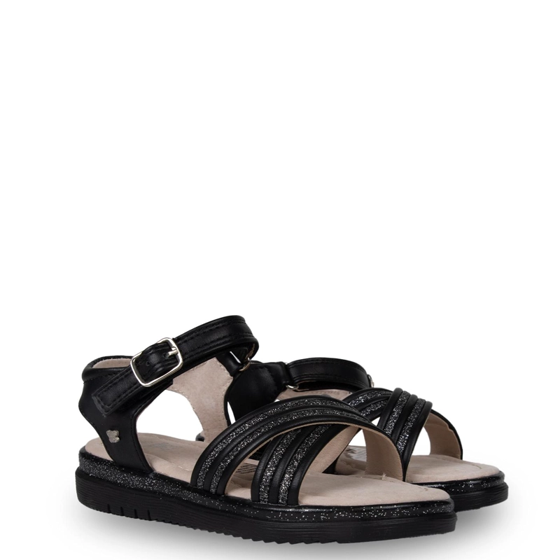 SANDALIA NIÑA BRILLOS CON VELCRO AJUSTABLE NEGRO PILLIN - 2