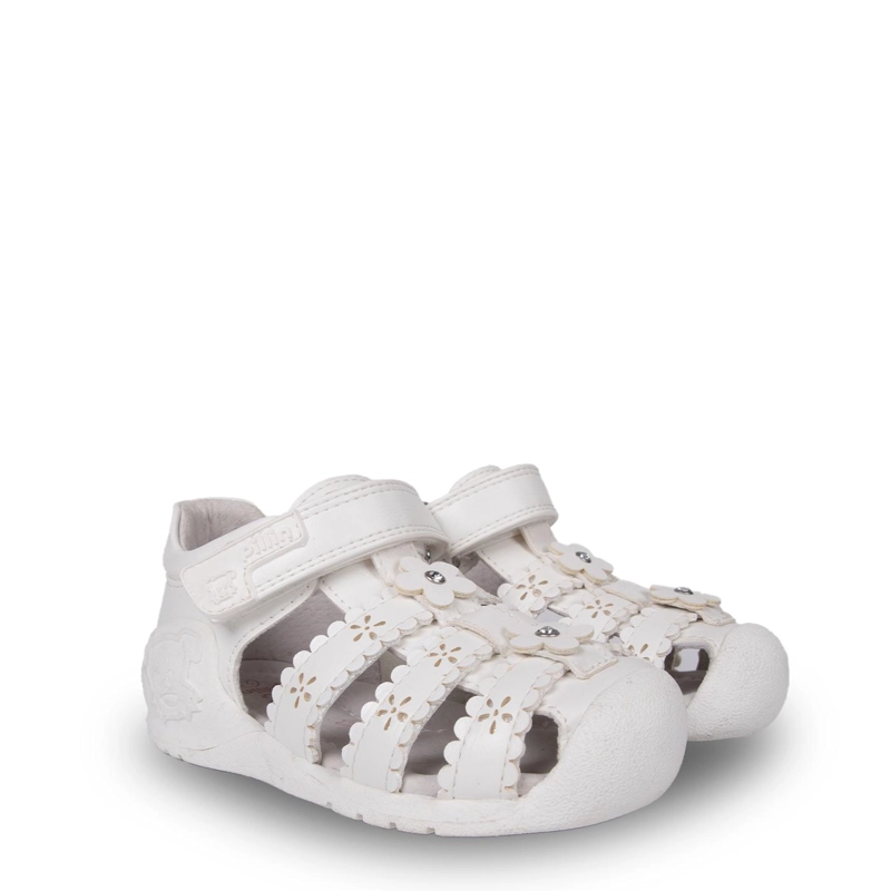 SANDALIA BEBE  NIÑA PASOS CERRADA FLORAL BLANCO PILLIN - 1