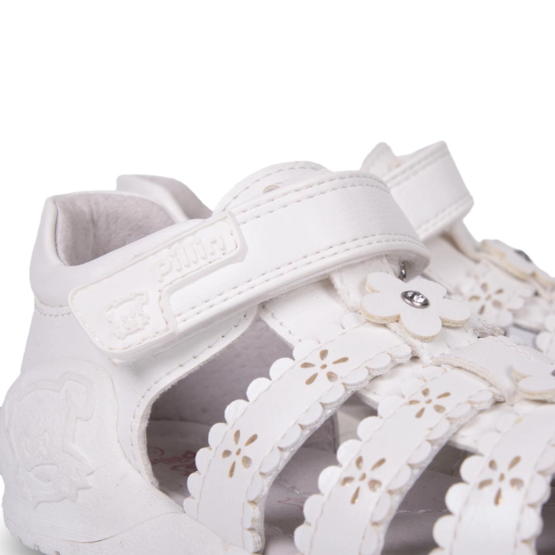 SANDALIA BEBE  NIÑA PASOS CERRADA FLORAL BLANCO PILLIN - 5