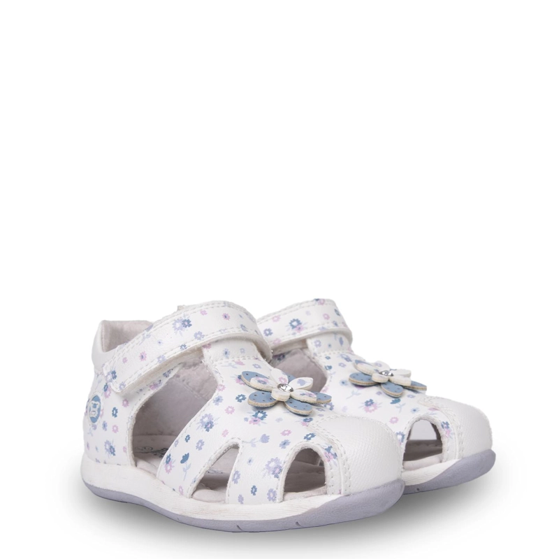 SANDALIA BEBE  NIÑA FLORAL CERRADA CON VELCRO CELESTE PILLIN - 1