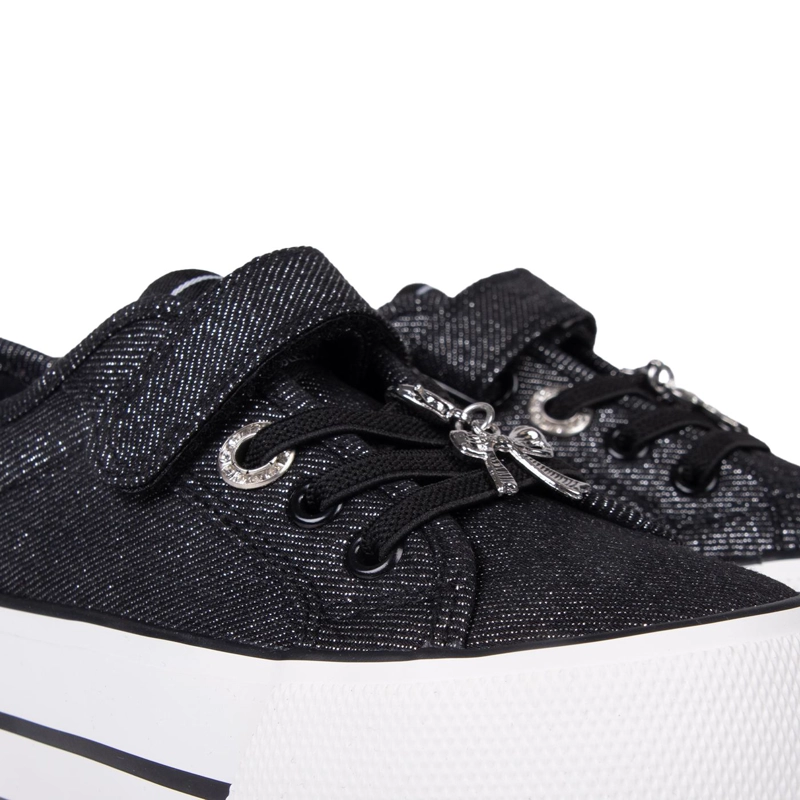 ZAPATILLA NIÑA DE LONA CON CHARM Y BRILLOS NEGRO PILLIN - 4