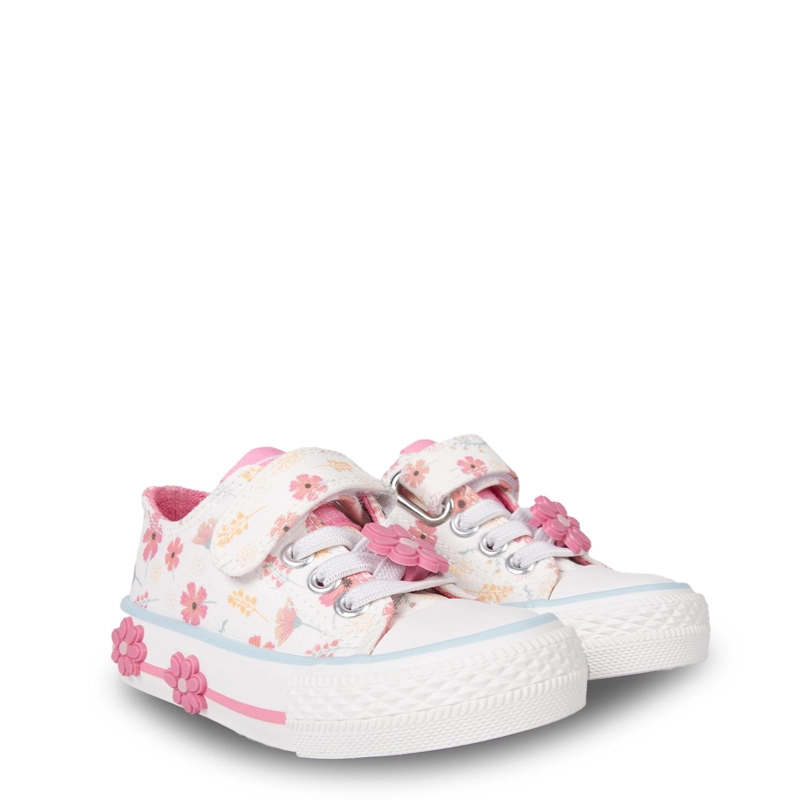 ZAPATILLA BEBE  NIÑA DE LONA FLORAL CRUDO PILLIN - 1
