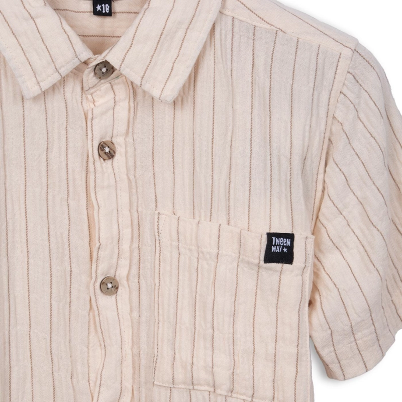 CAMISA NIÑO MANGA CORTA BOLSILLO DELANTERO BEIGE PILLIN - 3