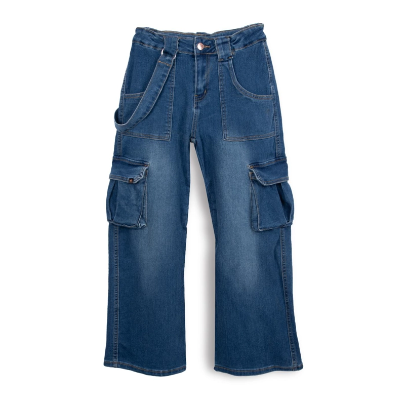 JEANS NIÑA CARGO AZUL PILLIN - 1
