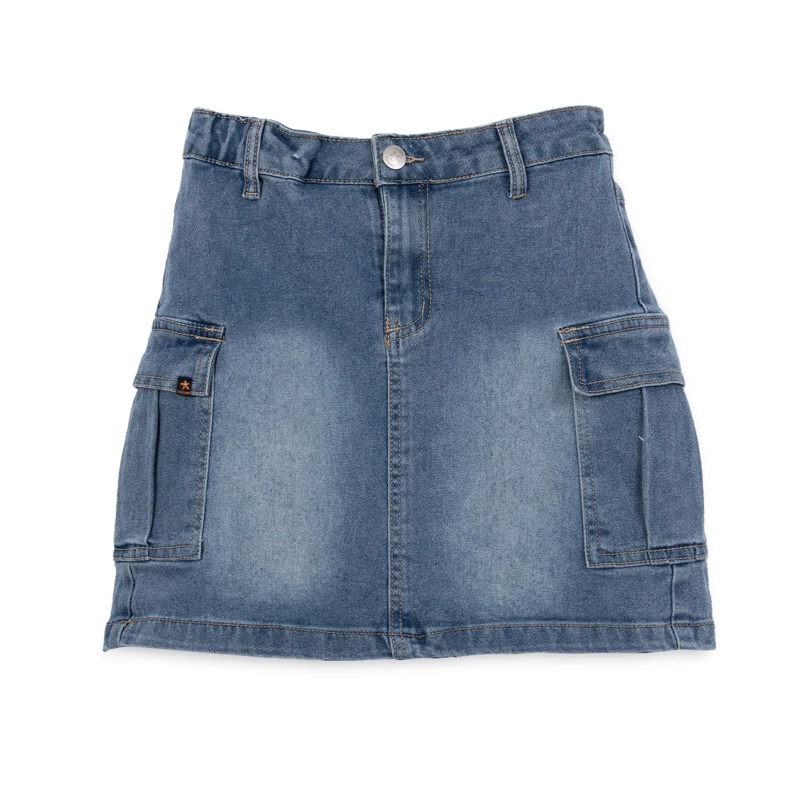 FALDA NIÑA DENIM CARGO AZUL PILLIN - 1