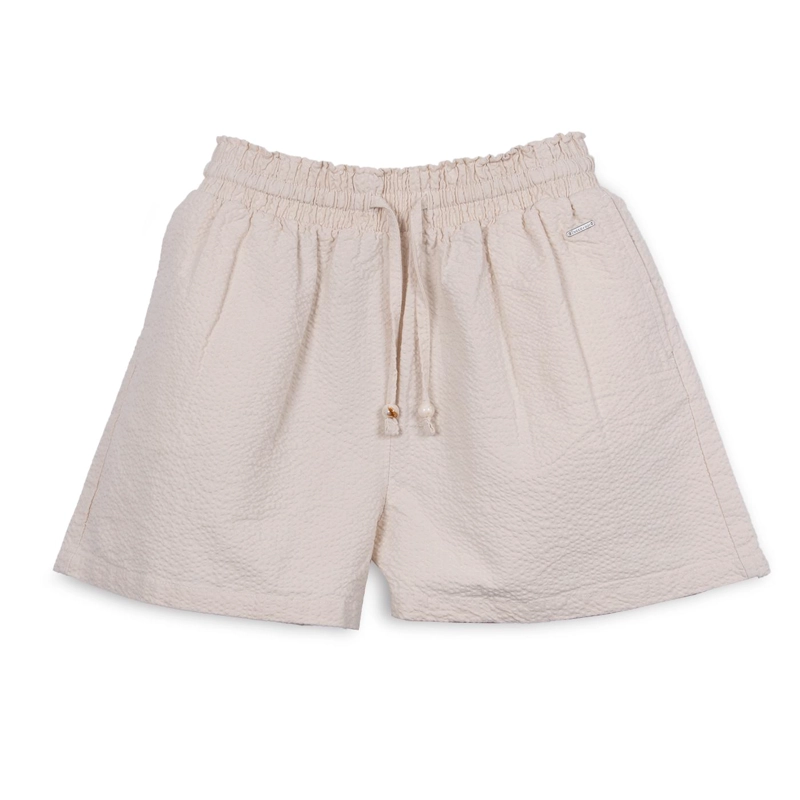SHORT NIÑA CINTURA ELASTICADA LISO ARENA PILLIN - 1