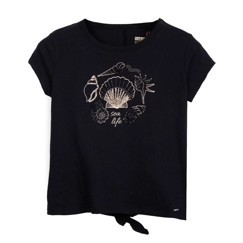 POLERA NIÑA MANGA CORTA DISEÑO LENTEJUELAS NEGRO PILLIN - 1