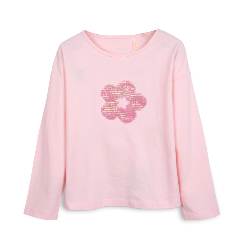 POLERA NIÑA MANGA LARGA FLOR BRILLOS ROSADO PILLIN - 1