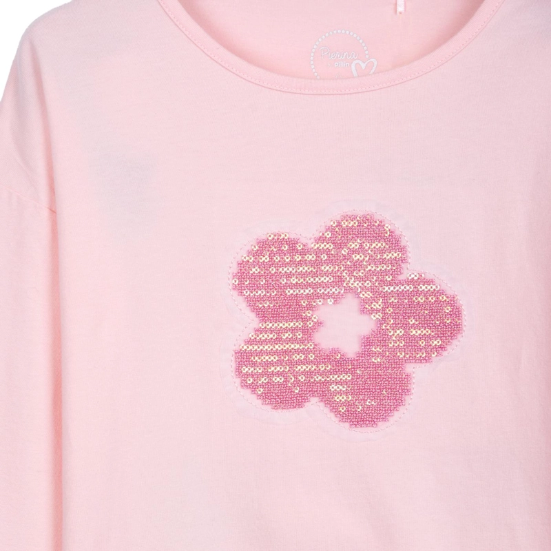 POLERA NIÑA MANGA LARGA FLOR BRILLOS ROSADO PILLIN - 3