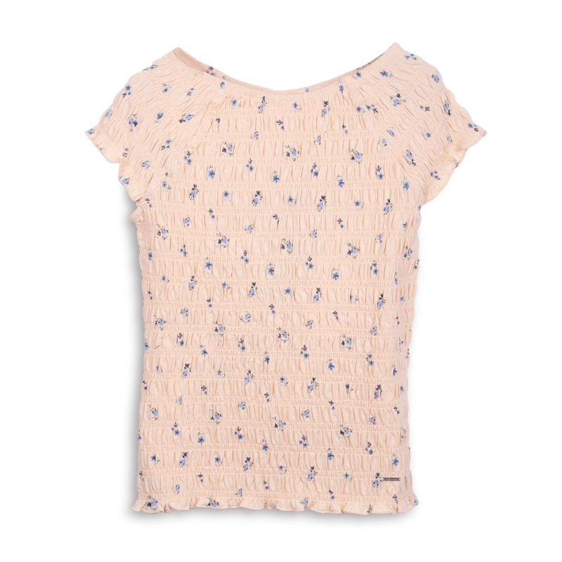 POLERA NIÑA MANGA CORTA PANAL ESTAMPADO FLORAL DAMASCO PILLIN - 1