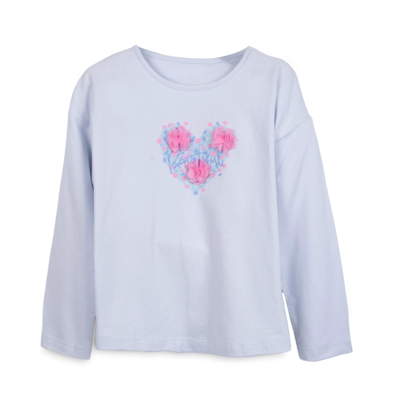 POLERA NIÑA MANGA LARGA APLICACION FLORES CELESTE PILLIN - 1