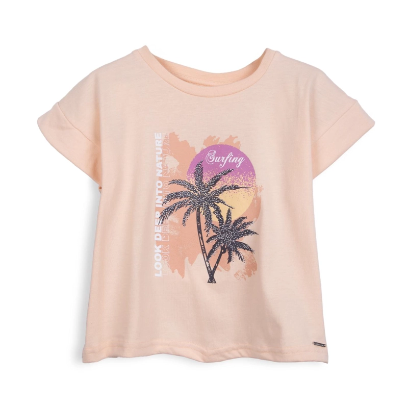 POLERA NIÑA MANGA CORTA ESTAMPADO PLAYERO NARANJO PILLIN - 1