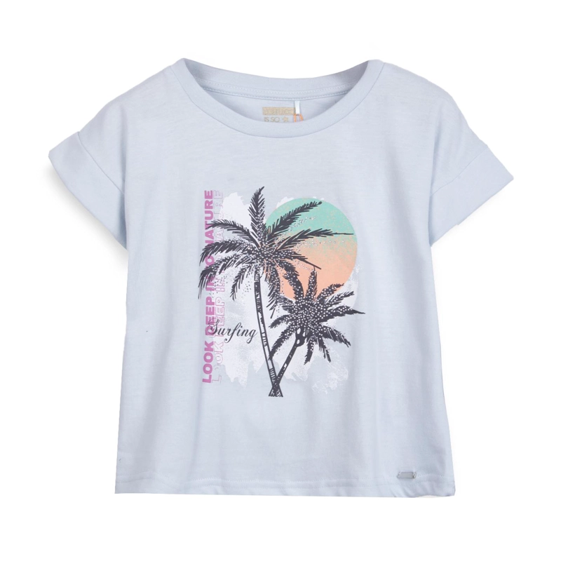POLERA NIÑA MANGA CORTA ESTAMPADO PLAYERO CELESTE PILLIN - 1