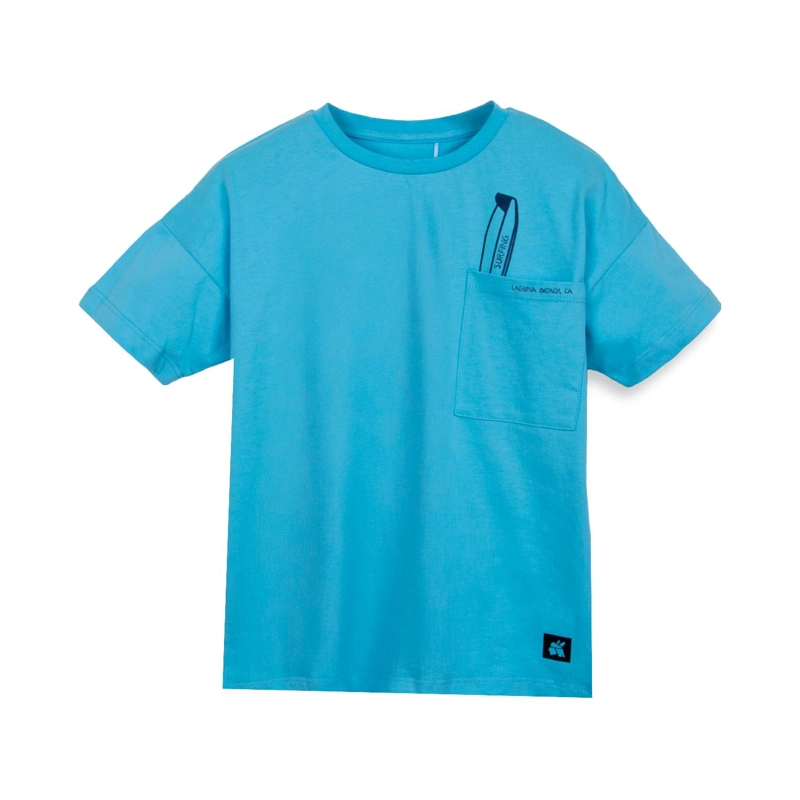 POLERA NIÑO MANGA CORTA BOLSILLO DELANTERO CELESTE PILLIN - 1