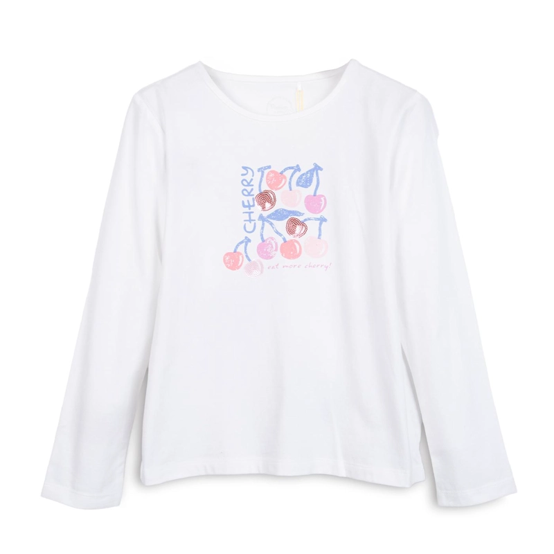 POLERA NIÑA MANGA LARGA ESTAMPADO CEREZAS BLANCO PILLIN - 1