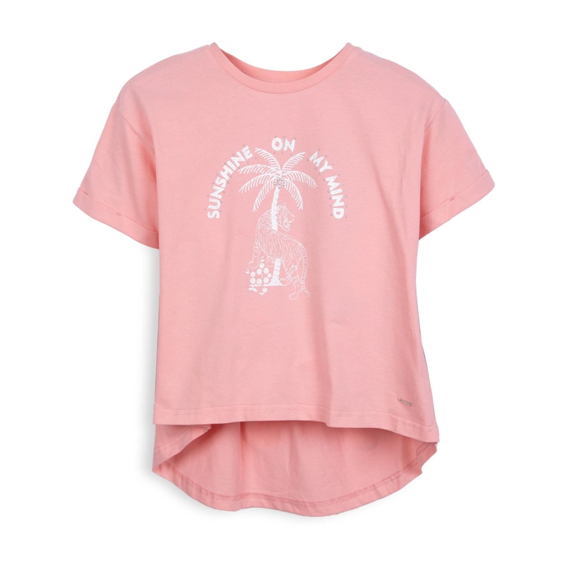 POLERA NIÑA MANGA CORTA ESTAMPADA ROSADO OSCURO PILLIN - 1
