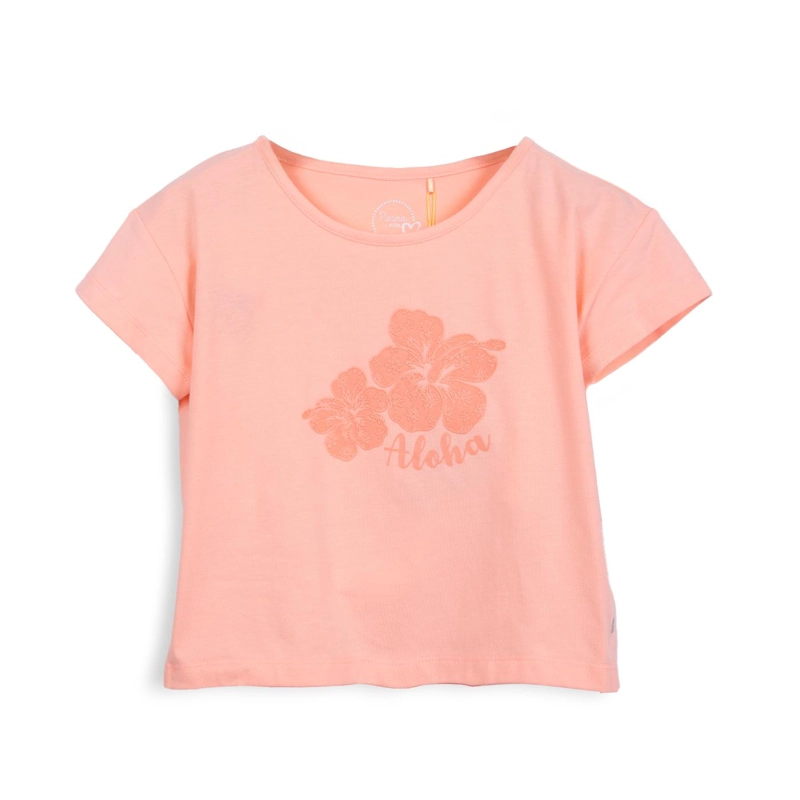 POLERA NIÑA MANGA CORTA ESTAMPADO FLORES NARANJO PILLIN - 1