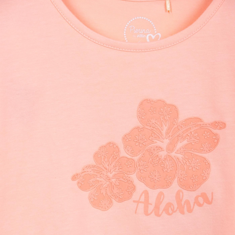POLERA NIÑA MANGA CORTA ESTAMPADO FLORES NARANJO PILLIN - 3