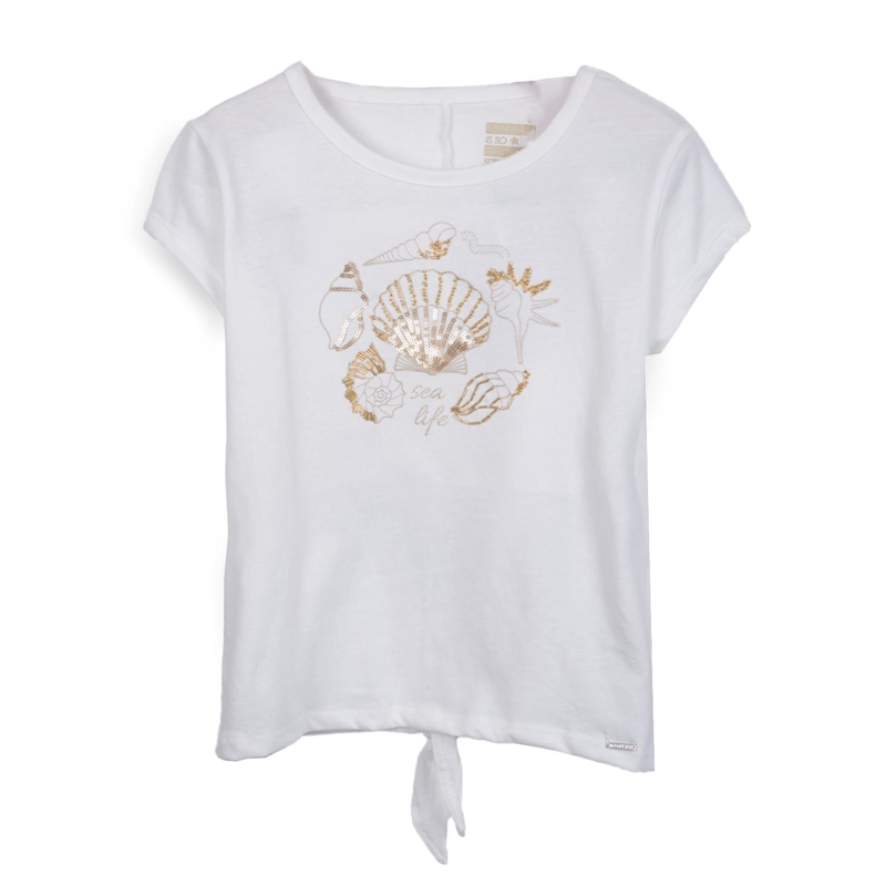 POLERA NIÑA MANGA CORTA DISEÑO LENTEJUELAS BLANCO PILLIN - 1