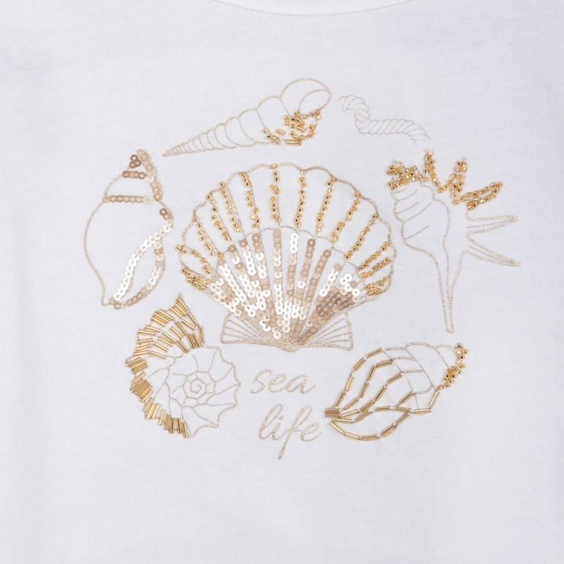 POLERA NIÑA MANGA CORTA DISEÑO LENTEJUELAS BLANCO PILLIN - 3