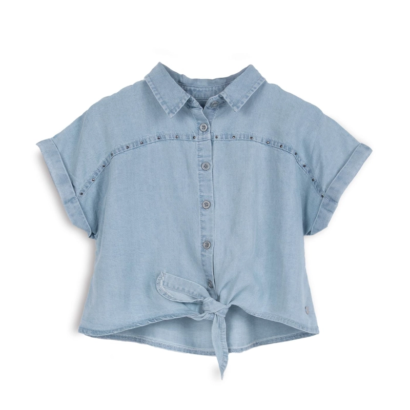 BLUSA NIÑA MANGA CORTA CON NUDO CELESTE PILLIN - 1