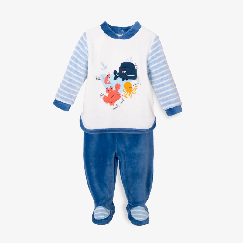 CONJUNTO PLUSH RECIE N NACIDO NIÑO BORDADO ANIMALES AZUL PILLIN - 1